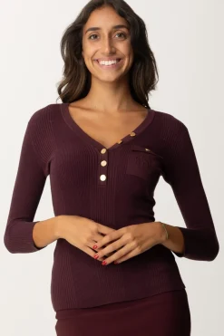 Elisabetta Franchi Maglia Scollo a V con Ricamo LogoROUGE NOIR