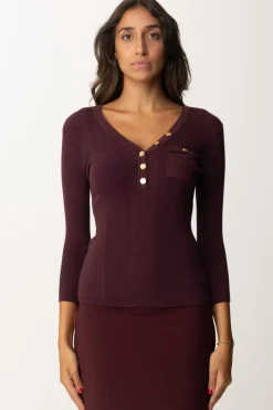 Elisabetta Franchi Maglia Scollo a V con Ricamo LogoROUGE NOIR