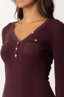 Elisabetta Franchi Maglia Scollo a V con Ricamo LogoROUGE NOIR