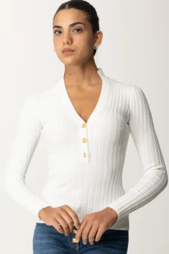 Elisabetta Franchi Maglia In Viscosa a Coste con BottonieraAVORIO