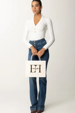 Elisabetta Franchi Maglia In Viscosa a Coste con BottonieraAVORIO