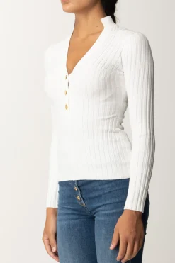 Elisabetta Franchi Maglia In Viscosa a Coste con BottonieraAVORIO