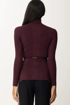 Elisabetta Franchi Maglia Dolcevita a Costine con Ricamo LogoROUGE NOIR