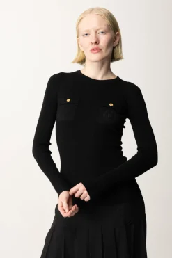 Elisabetta Franchi Maglia Tricot Misto Seta con Ricamo LogoNERO