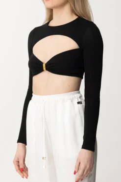 Elisabetta Franchi Maglia Cropped In JerseyNERO