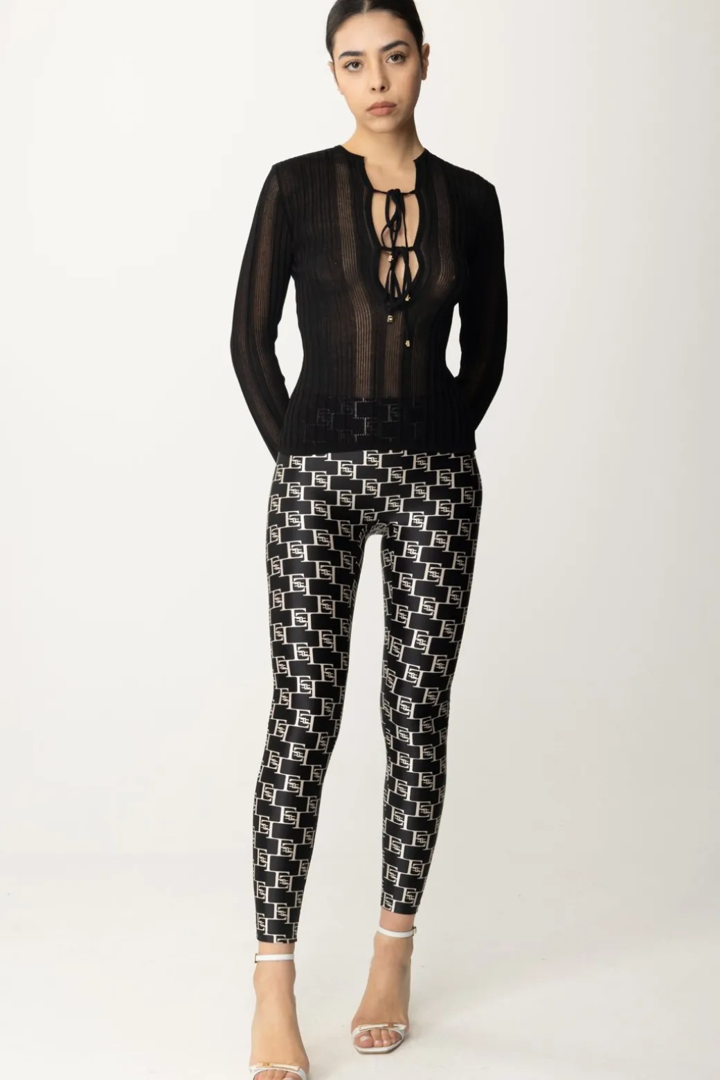 Elisabetta Franchi Maglia a Coste con Scollatura Criss CrossNERO