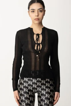 Elisabetta Franchi Maglia a Coste con Scollatura Criss CrossNERO