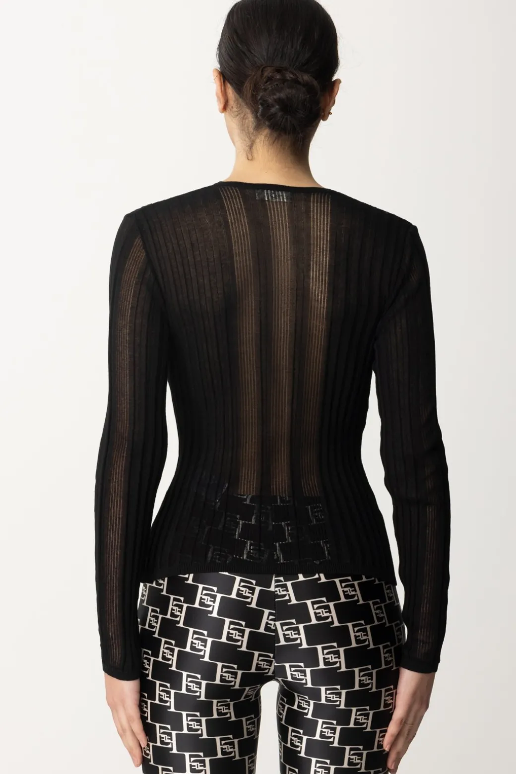 Elisabetta Franchi Maglia a Coste con Scollatura Criss CrossNERO