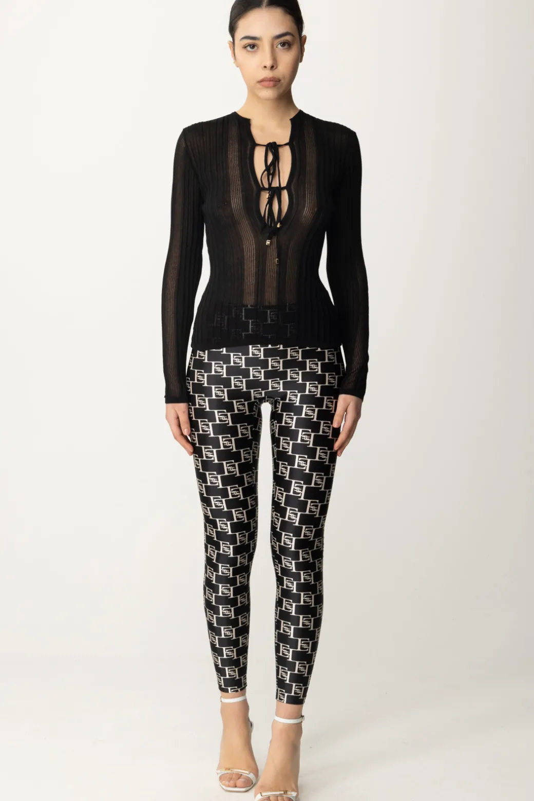 Elisabetta Franchi Maglia a Coste con Scollatura Criss CrossNERO