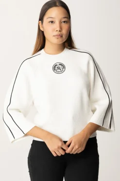 Elisabetta Franchi Maglia Cropped In Viscosa con Patch LogoAVORIO/NERO