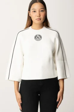 Elisabetta Franchi Maglia Cropped In Viscosa con Patch LogoAVORIO/NERO