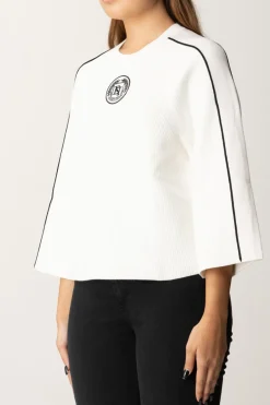 Elisabetta Franchi Maglia Cropped In Viscosa con Patch LogoAVORIO/NERO