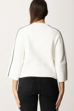 Elisabetta Franchi Maglia Cropped In Viscosa con Patch LogoAVORIO/NERO