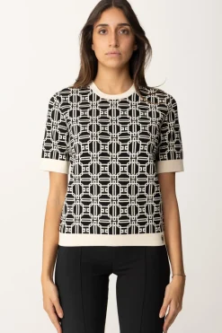 Elisabetta Franchi Maglia Logata a ContrastoNERO/BURRO