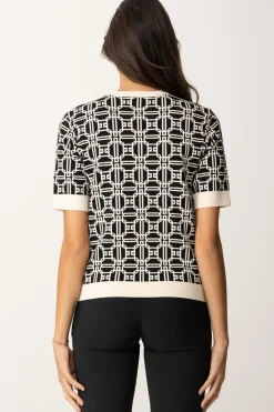 Elisabetta Franchi Maglia Logata a ContrastoNERO/BURRO