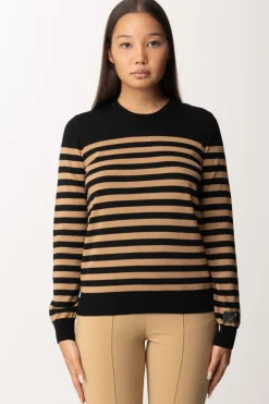Elisabetta Franchi Maglia a Righe con Etichetta LogoNERO/CAMEL