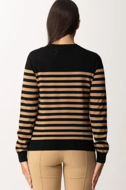 Elisabetta Franchi Maglia a Righe con Etichetta LogoNERO/CAMEL