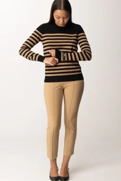 Elisabetta Franchi Maglia a Righe con Etichetta LogoNERO/CAMEL