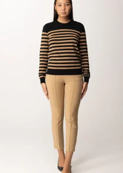 Elisabetta Franchi Maglia a Righe con Etichetta LogoNERO/CAMEL