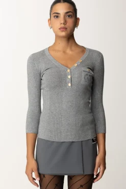 Elisabetta Franchi Maglia Scollo a V con Ricamo LogoGRIGIO MELANGE