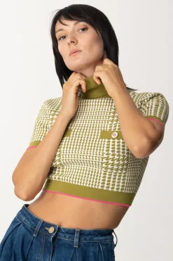 Elisabetta Franchi Maglia Crop In Principe Di GallesOLIVE OIL/BURRO