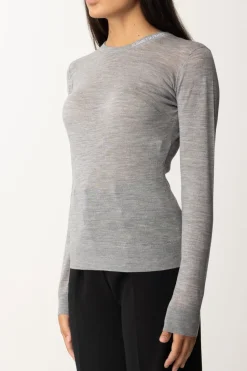 Elisabetta Franchi Maglia In Lana Merino con Colletto LogatoGRIGIO MELANGE
