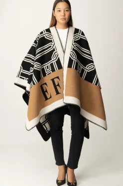 Elisabetta Franchi Mantella In Lana con LetteringCAMEL/NERO