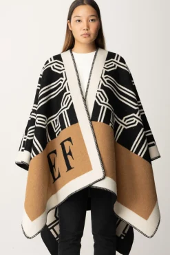Elisabetta Franchi Mantella In Lana con LetteringCAMEL/NERO