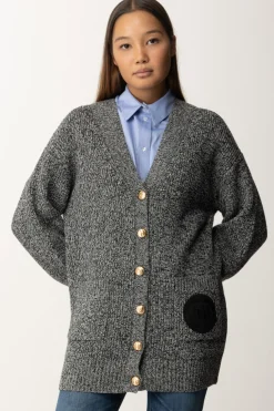 Elisabetta Franchi Maxi Cardigan In Viscosa con Toppa LogoNERO/BURRO