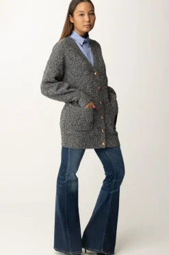Elisabetta Franchi Maxi Cardigan In Viscosa con Toppa LogoNERO/BURRO