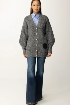 Elisabetta Franchi Maxi Cardigan In Viscosa con Toppa LogoNERO/BURRO