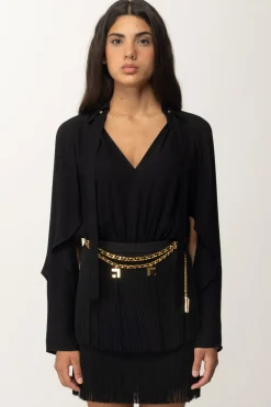 Elisabetta Franchi Mini Abito con Frange e Cintura con CharmsNERO