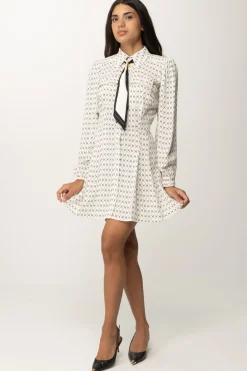 Elisabetta Franchi Mini Abito In Georgette con Foulard e Stampa RombiBURRO/NERO