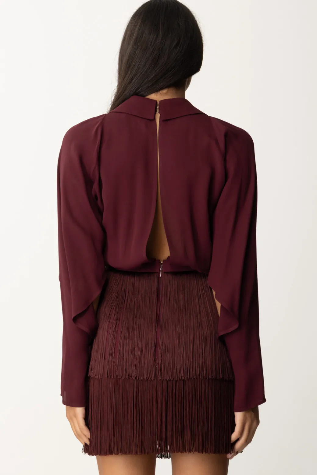 Elisabetta Franchi Mini Abito con Frange e Cintura con CharmsROUGE NOIR