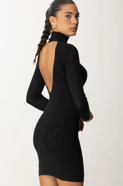 Elisabetta Franchi Mini Abito In Punto Rete con Pattern LogoNERO