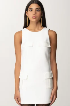 Elisabetta Franchi Mini Abito a Sacchetto con TasconiAVORIO