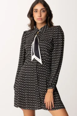 Elisabetta Franchi Mini Abito In Georgette con Foulard e Stampa RombiNERO/BURRO