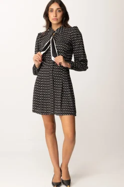 Elisabetta Franchi Mini Abito In Georgette con Foulard e Stampa RombiNERO/BURRO