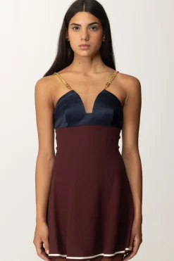 Elisabetta Franchi Mini Abito Bicolor con Spalline CatenaNAVY/ROUGE NOIR/BURRO