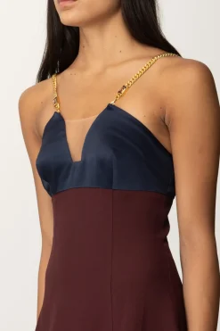 Elisabetta Franchi Mini Abito Bicolor con Spalline CatenaNAVY/ROUGE NOIR/BURRO
