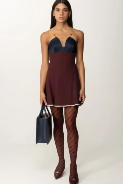 Elisabetta Franchi Mini Abito Bicolor con Spalline CatenaNAVY/ROUGE NOIR/BURRO