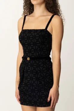 Elisabetta Franchi Mini Abito con Stampa Flock e CinturaNERO