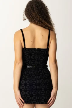 Elisabetta Franchi Mini Abito con Stampa Flock e CinturaNERO