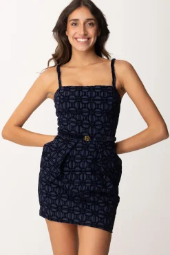 Elisabetta Franchi Mini Abito con Stampa Flock e CinturaNAVY