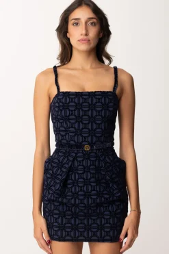 Elisabetta Franchi Mini Abito con Stampa Flock e CinturaNAVY