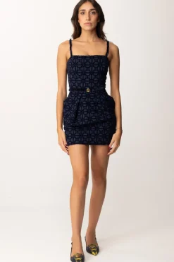 Elisabetta Franchi Mini Abito con Stampa Flock e CinturaNAVY