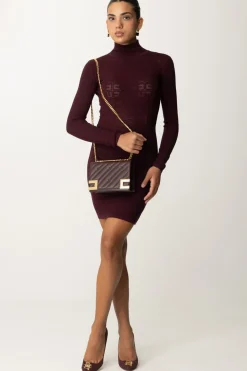 Elisabetta Franchi Mini Abito In Punto Rete con Pattern Logo Rouge NoirROUGE NOIR