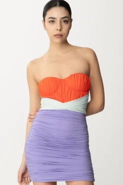 Elisabetta Franchi Miniabito Tricolor DrappeggiatoCORALLO/ACQUA/IRIS