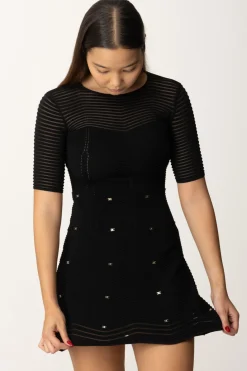 Elisabetta Franchi Miniabito In Viscosa Motivo Chevron con BorchieNERO