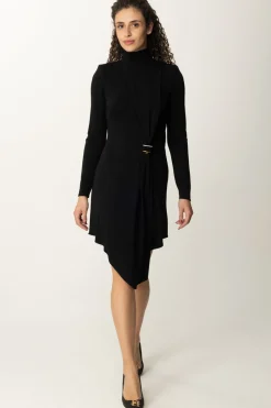 Elisabetta Franchi Miniabito con Drappeggio e Accessorio GioielloNERO